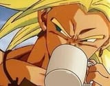 Broly sipping coffee