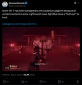 Screenshot 2025-08-01 at 10-39-49 GermanStrands on X Silent Hill F has been compared to the Soulslike subgenre because of certain mechanics and a nightmarish boss fight that took a “full hour” to beat. https __t.co_sCGwLCvBYJ[...]