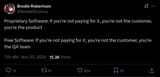 Screenshot 2025-01-24 at 16-59-11 Brodie Robertson on X Proprietary Software If you&#039;re not paying for it you&#039;re not the customer you&#039;re the product Free Software If you&#039;re not paying for it you&#039;re not the customer you&#039;re the 