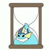vaporeon as water in hourglass which turns over and over