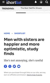 Men with sisters are happier
