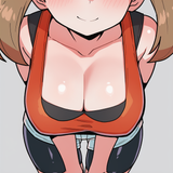 1girl, may (pokemon), parororo, kamidan, wagashi (dagashiya), breast focus, head s-3286012208