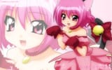 Konachan.com - 19070 animal_ears bell bow catgirl dress fang gloves momomiya_ichigo pink_eyes pink_hair short_hair sugimura_tomokazu tail tokyo_mew_mew zoom_layer
