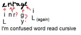 hard see word cursive