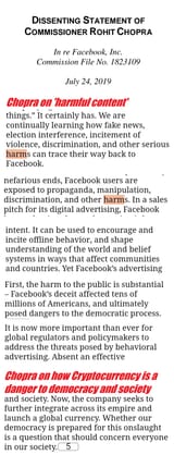 Chopra wants oversight over what Facebook&#039;s algos recommend