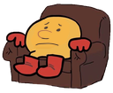 pac-man sitting in a couch sad