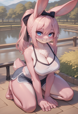 1girl, furry, furry female, rabbit girl, rabbit ears, pink fur, pink hair, large s-2576894936