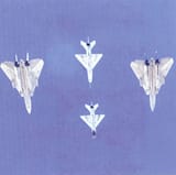 F-14 Tomcats fly in formation with Constant Peg MiG-21s during a training sortie