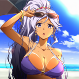 {{{artist_ nii_manabu}}}, beach, umbrella, shade, ocean, sky, clouds, sun, upper s-39023702