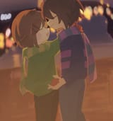 Chara and frisk handholding in winter