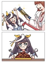 calstone when she realizes the spaget does not stay chokushin