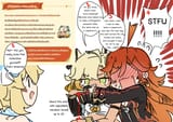 gelbooru.com 11208862 3girls absurdres ahoge biker_clothes bikesuit blonde_hair blush bodysuit chibi full