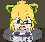 87716 - 1girl angry artist_taiyu blonde_hair bow colored disembodied_head green_eyes mega_man_(series) ponytail roll roomba solo test