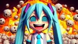 hatsune miku crazy smile laugh sinister devious fire skulls