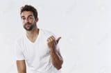 75384751-dude-pointing-with-thumb-in-white-studio