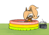 whisper sitting in a pool by herself