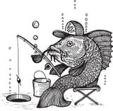 a-fish-with-a-cap-and-a-smoking-pipe-is-fishing-with-a-fishing-rod-illustration-drawing-with-an-ink-pen-and-pencil-a-collection-of-fish-vector