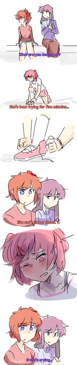 natsuki cant tie her shoes