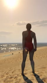 red swimsuit beach