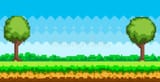 pixel-game-background-pixel-art-game-scene-green-grass-tall-trees-against-blue-sky-clouds-pixelated-template-213444555-2292833540