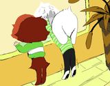 Looking into mirror