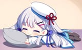 loli chibi happy pillow hug satisfied relaxed