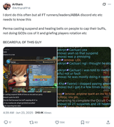 Screenshot 2025-06-25 at 14-27-21 Arthars on X I dont do this often but all FT runners_leaders_ABBA discord etc etc needs to know this Perma casting suspend and healing bells on people to cap their buffs not doing GCDs cos of [...]