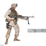 Screaming machine gunner soldier shooting from wai