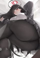 yande.re 1217453 blue_archive business_suit halo pantsu pantyhose skirt_lift sweater thong tol10131 tsukatsuki_rio