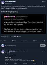 Screenshot 2025-06-28 at 06-00-39 mnstrr 🏳️‍⚧️🏳️‍⚧️🏳️‍⚧️🏳️‍⚧️ on X The ZZZ community has turned to shit. The BA fans have flooded it and there&#039;s literally nothing we can do about it. Y&#039;all are fucking 