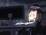 tired momoi at her computer