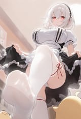1151829 aazur_lane feet maid manjuu_(azur_lane) pantsu sirius_(azur_lane) skirt_lift thighhighs