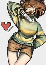 chara with a knife (and hair in front of mouth)