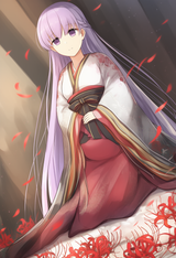 1girl, sophia (fire emblem), lying on flowers, dark kimono, red and black color s-3764983325