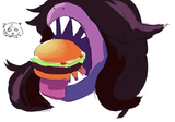Entire burger in mouth