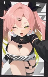 tbib.org 24347636 1girl d absurdres artist_name black_border border breasts cleavage commentary_request