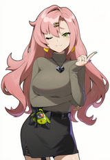 1girl, solo, Nicole demara, zenless zone zero, official art, sweater, skirt, ;), s-3269102413