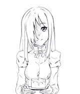 Hanako with a small cake with a candle on it