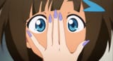 Tanned tomboy hand on face
