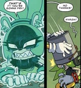 Sonic shoves a bucket onto Surge&#039;s head and she blushes