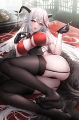 yande.re 1076490 aegir_(azur_lane) azur_lane feet horns no_bra oyuwari pantsu see_through stockings thighhighs thong