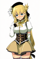 1girl, solo, artist_enami_katsumi, agnes claudel, blushing, cosplaying as tomoe s-2439357332