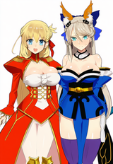 2girls, side by side, artist_kunabishi, year_2025, cosplay, looking at viewer, s-1429221110
