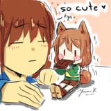chara looks at cute fox chara nibbling chocolate