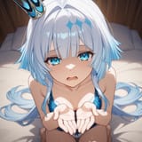 02050-54719055-squatting, cupped_hands, facing viewer, head up, looking at viewer__barefeet, soles, on bed, sad, holding back tears, tearing_up