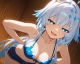 02340-1721856217-mesugaki, smug smile, open mouth, full_body, cheeky, looking at viewer, blue bra, strip_tease, evening_tone___BREAK indoors, dre