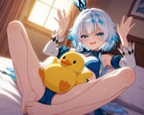 02368-2748936125-mesugaki, smug smile, open mouth, full_body, cheeky, looking at viewer, blue bra, evening_tone, fullbody, barefeet, barefoot, si
