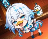 02505-1577235793-Duck mascot costume, Duck mascot flippers, mesugaki, smug smile, open mouth, full_body, cheeky, looking at viewer__Duck mascot o
