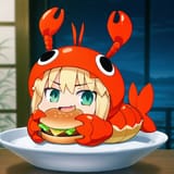 02500-447100368-_lora_Artoria_Pendragon_0.8_, artoria pendragon, 1 girl, green eyes, low ponytail, cute puffy lobster mascot costume, lobster co