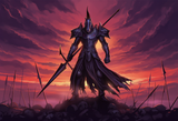 horse man, year 2025,anime, armor, full armor, heavy armor, dark armor, spear, p s-2910750209